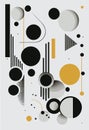 Abstract minimalist wall art composition in beige, grey, white, black colors. Golden geometric shapes, circles, squares design. Royalty Free Stock Photo