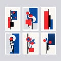 Abstract Minimalistic Art Prints With Blue And Red Designs