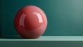 abstract minimalistic scene with pink gloss ball on pastel green horizontal surface near pastel green wall, neural