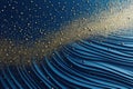 Abstract minimalistic waves with gold particles on dark background