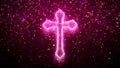 Red Purple Orange Shine Glitter Sparkle Cross Jesus Christianity Symbol Lines With Sparkle Glitter Particles Falling