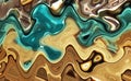 Abstract mixed pigments with a shiny marble. Liquid paint creative mix brown bronze with green emerald and aquamarine blue Royalty Free Stock Photo