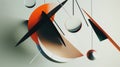 An abstract mobile featuring overlapping geometric shapes in a striking composition