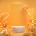 Abstract Mockup Empty Podium With Yellow Forest Concept Background 3d Render