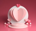 Abstract Mockup Platform With Paper Heart Pastel Pink Color 3D Render