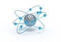 Abstract model of an atom with electrons orbiting the nucleus on a white background Royalty Free Stock Photo