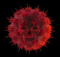 The concept of a sinister virus dangerous to humans. A deadly virus with a developing skull in the background