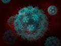 Dangerous to health coronaviruses or flu viruses close-up. The concept of a virus causing an epidemic, a disease in humans