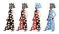 Abstract models african females in paisley metallic helmets and dresses with floral prints. Royalty Free Stock Photo