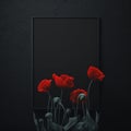 Abstract modern background, red poppies and dark night, AI generation