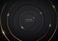 Abstract modern black circles background with gold glowing and lighting luxury style Royalty Free Stock Photo