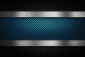 Abstract modern blue carbon fiber with perforated metal plate te Royalty Free Stock Photo