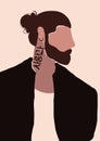 Abstract modern brutal bearded man with tattoo on neck portrait silhouette