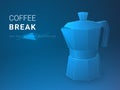 Abstract modern business background vector depicting cofee break n shape of a moka pot on blue background