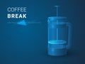 Abstract modern business background vector depicting coffee break in shape of a french press pot on blue background Royalty Free Stock Photo