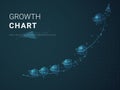 Abstract modern business background vector depicting growth chart with stars and lines in shape of a line chart on blue background