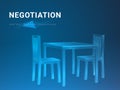 Abstract modern business background vector depicting negotiation in shape of a table with two chairs on blue background Royalty Free Stock Photo