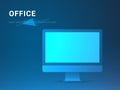 Abstract modern business background vector depicting office in shape of a computer screen on blue background