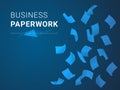 Abstract modern business background vector depicting business paperwork in shape of falling papers on blue background Royalty Free Stock Photo