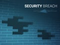 Abstract modern business background vector depicting security breach in shape of a brick wall with holes on blue background Royalty Free Stock Photo