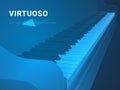 Abstract modern business background vector depicting a virtuoso in shape of a grand piano keyboard on blue background