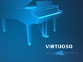 Abstract modern business background vector depicting a virtuoso in shape of an opened grand piano on blue background