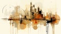 Abstract Modern City Cityscape In Dark Amber And Beige