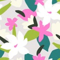 Abstract modern flowers bloom seamless pattern