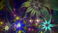 Abstract modern fractal background with twisted interconnected psychedelic space flowers