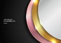 Abstract modern golden, silver, pink gold circle overlapping layered on black background with lighting effect