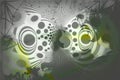 abstract modern green and grey psychedelic background with different circles and lines