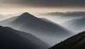 Abstract modern hilly landscape in the morning mist. Grey and black colors. Wallpaper