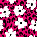 Abstract Modern Leopard Seamless Pattern With Flowers. Animals Trendy Background. Floral Vector Stock Illustration For