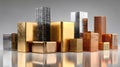 Abstract Modern Metallic Blocks in Gold Silver and Copper on Reflective Surface Royalty Free Stock Photo