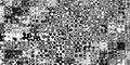 Abstract modern minimal black and white monochrome geometry checker pattern filled with different organic textures background
