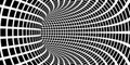Abstract modern minimal black and white monochrome tunnel wormhole vortex with square grid texture, 3D illustration