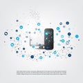 Abstract Modern Minimal Style Cloud Computing, Networks, IoT, Mobility and Telecommunications Concept Design with Icons and PC Royalty Free Stock Photo