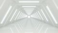 Abstract modern minimalist empty white corridor tunnel with white glow lights