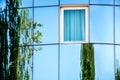 Abstract modern oval facade with glass and reflection of green tree Royalty Free Stock Photo