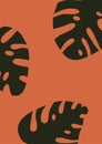 Abstract modern print with monstera leaves on orange background Royalty Free Stock Photo