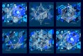 Abstract modern retro blue black 3D backgrounds set, geometric f Royalty Free Stock Photo