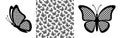 Shapes of butterflies with halftone wings and seamless pattern