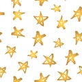 Abstract modern seamless pattern with gold stars. Hand drawn golden stars on white.