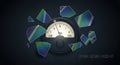Abstract modern speedometer with colorful geometric triangles in circular motion design on black background for technology Royalty Free Stock Photo