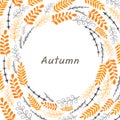 Abstract modern style fern and weed circle frame vector for decoration on Autumn season.