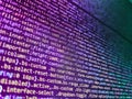 Abstract modern virtual computer script. Hi-tech modern screen of data, digits and chars on monitor. Lines of Html code visible Royalty Free Stock Photo