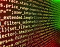 Abstract modern virtual computer script. Lines of code of a software with several colors. Abstract screen of web developer. Laptop Royalty Free Stock Photo