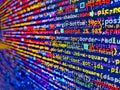 Abstract modern virtual computer script. IT specialist workplace. Business background. Key password theft hacking firewall concept
