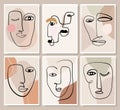 Abstract modern wall art collection with various faces, portraits, modern line ar