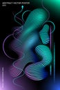 Abstract modern wavy poster. The energy of sound waves. Bright, fashionable music poster. Image on a dark blue background. Vector.